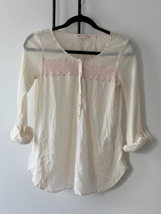 Rebecca Taylor Tops - Rebecca Taylor Brushed Cotton Embroidered Popover Blouse Cream Size 2